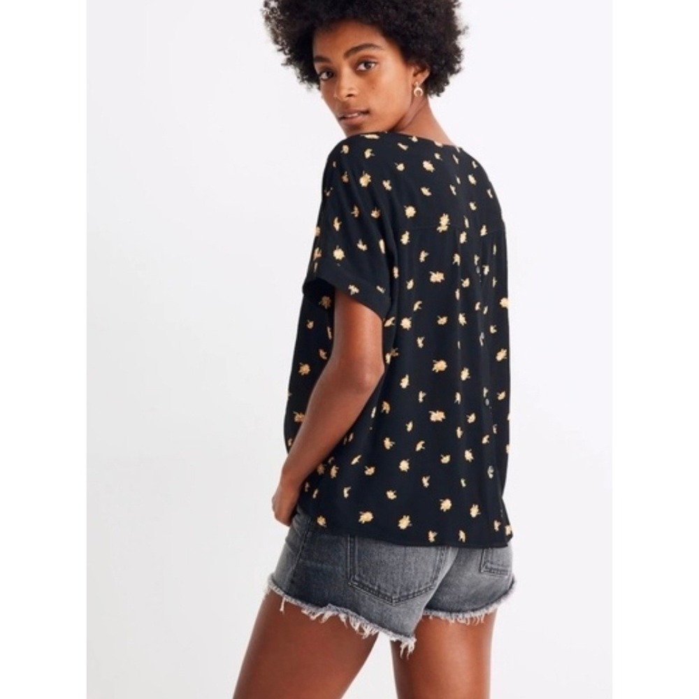 Madewell Womens Black Floral Button-Back Top AJ998 Yellow Ditsy Blouse L NEW